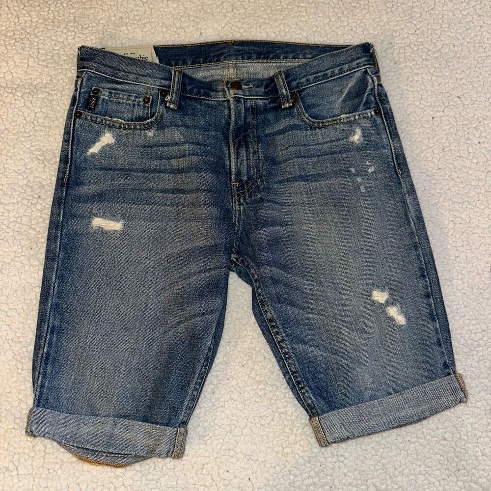 Abercrombie Kids Denim Bermuda Shorts Med Wash Blue Distressed Size 16 EUC